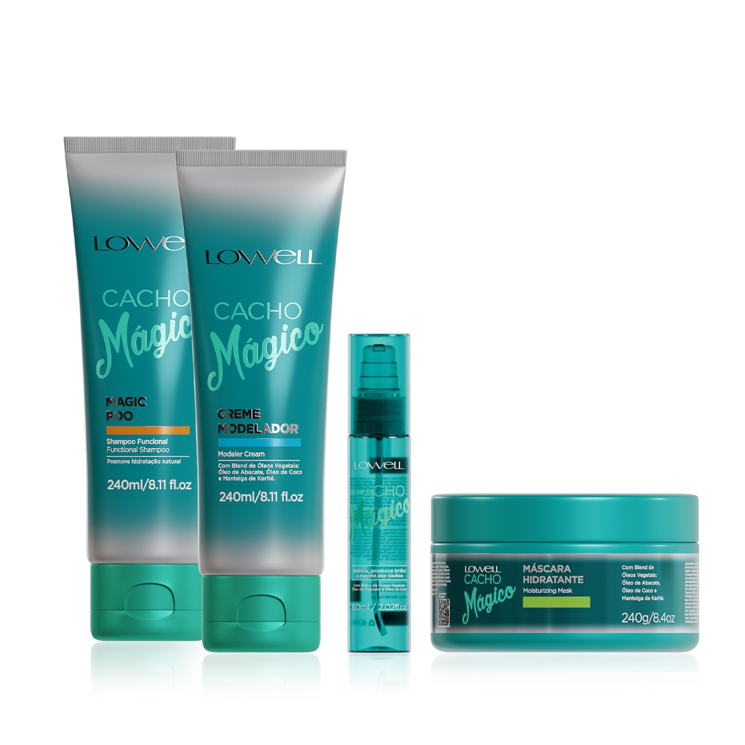 Kit Cacho Mágico Shampoo, Creme, Máscara e Magic oil | Lowell